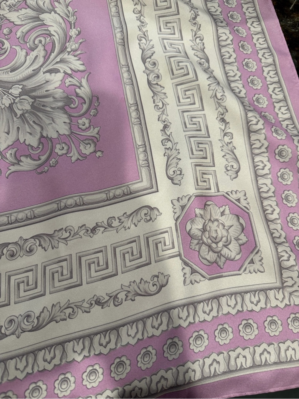 Versace Lilac and Gray Baroque Silk Scarf